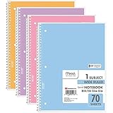 Mead Spiral Notebook 1-Subject Wide Ruled, Pastel Color, COLOR WILL VARY (Pack of 4)