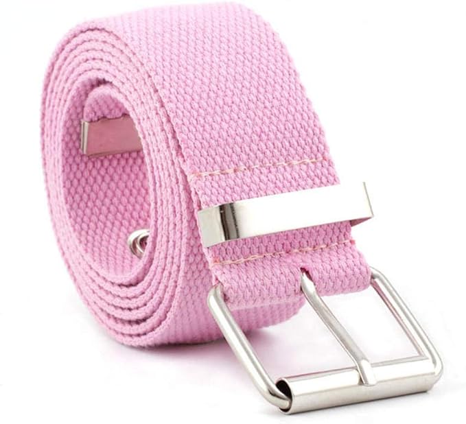 Ladies belt hollow nylon canvas belt fashion decorative belt,Pink 130 ×