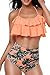 Heat Move Women Retro Flounce High Waisted Bikini Halter Neck Two Piece Swimsuit (Orange, XL)