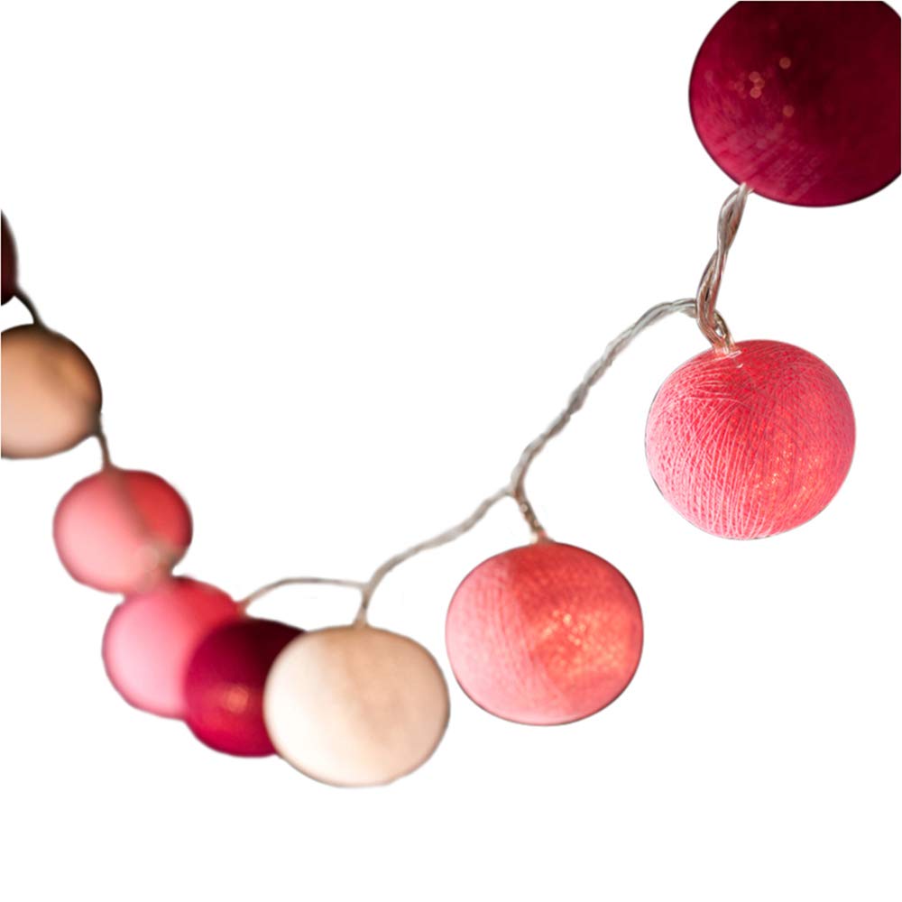 Blaze On Ambient Ball Fairy Lights (Pink Tones) – 20 Warm White LED Lights – Hand–Spun Cotton Balls – USB Powered and Includes UK 3–Pin USB Adapter – Indoor Decorative String Lights