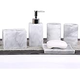 LUANT Resin 5pcs Bathroom Accessory Set - Tumbler, Soap Dish, Liquid Soap Dispenser, Toothbrush Holder,Grey