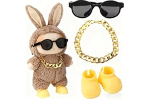 17cm/15cm Doll Clothes Suitable for Labubu: Fashion Outfit (Doll Not Included) (Sunglasse+Gold Necklace+Yellow Shoes)