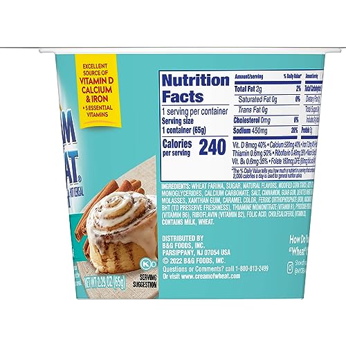 CREAM OF WHEAT INSTANT HOT CEREAL TO-GO CUPS, CINNABON, 2.29 OUNCE