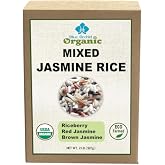 Organic Mixed Rice - 3 Kinds of Thai Rice Medley: Brown Jasmine, Black Jasmine Riceberry, and Red Jasmine - High Fiber Gluten Free Superfood 2 LB