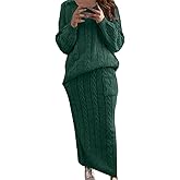 Women's Winter Casual Chunky Cable Knit Long Pencil Skirt 2 Piece Outfit Oversized Pullover Plus Size Sweater Sets Warm Suit