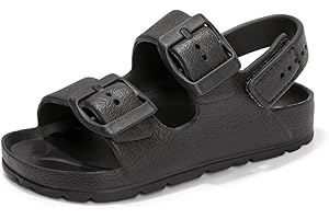 FUNKYMONKEY Unisex-Child Slides Double Buckle Adjustable EVA Flat Sandals for Boys Girls