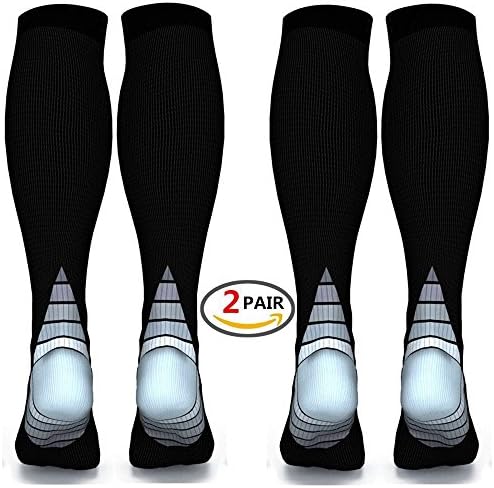 Compression Socks (2 pairs) for Women & Men Medical, fit for Running, Athletic Sports, Flight, Travel, relieve Varicose Veins, Boost Stamina and Enhance Circulation and Recovery (Gray, L/XL)