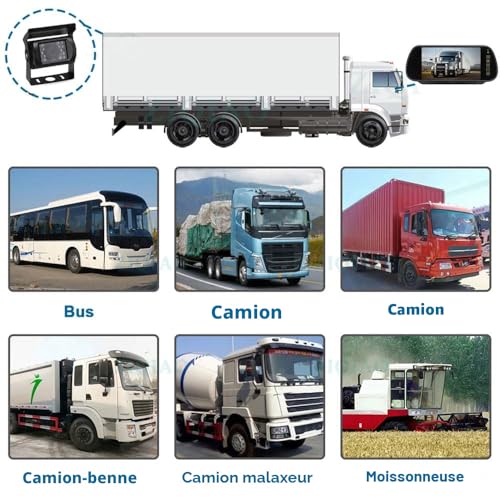 7" 4 Pin Mirror Monitor + 18 LED Night Vision Waterproof Rear View Camera with 15m Cable for Truck Caravan Trailer Motorhome 12V-24V