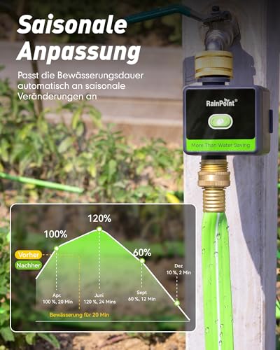 RAINPOINT Irrigation Computer WiFi, Smart WiFi Irrigation Control with Brass Inlet and Outlet & 100 m Gateway, Weather/Soil-Based Automatic Watering for Garden & Lawn, Black