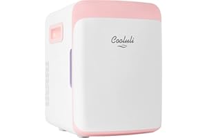 Cooluli 10L Mini Fridge for Bedroom - Car, Office Desk & College Dorm Room - 12V Portable Cooler & Warmer for Food, Drinks, Skincare, Beauty, Makeup & Cosmetics - AC/DC Small Refrigerator (Pink)