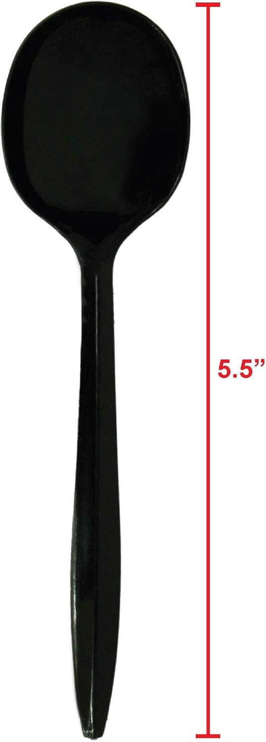 HOGOWARE Plastic, Disposable Utensils Bulk Set | Plastic-Ware Cutlery, 500 Pieces, for Dinner Party, Serving Wedding Cake, Pie & Desserts, Black Soup Spoons: Kitchen & Dining