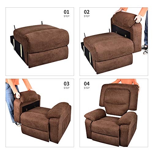 Recliner Chair Sleeper Reading Chairs for Bedroom Oversized Linen Recliner Chairs for Living Room Theater Seating Power Recliner with Heat and Massage (Brown)