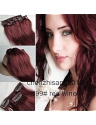 Beauty: 20inch 7pcs Straight Remy Clip in Real Human Hair Extension#99J red wine burgundy - china friend