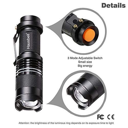 HAUSBELL Flashlights, Handheld Flashlights, 7W Mini LED Flashlights, Tactical Flashlights, Zoomable, High Lumen, Water Resistant, 3 Light Modes for Camping, Hiking, Kids, Outdoor 6 Pack