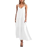 Febriajuce Women’s Summer Maxi Dress Casaul Spaghetti Straps Solid V-Neck Backless Cami Dresses with Two Pockets