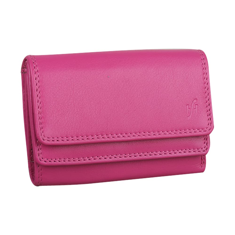 STARHIDE Women's RFID Small Leather Purse, Genuine Soft Leather Wallet with Coin & Key Pocket for Ladies, Credit Card Holder, ID Pocket Wallet #5545 (Fuchsia)