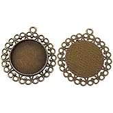 Pandahall 10pcs 25mm Vintage Tibetan Style Alloy Pendant Cabochon Bezel Settings Antique Bronze Flat Round Tray