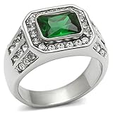 Men's Silver Stainless Steel Green simulated Stone Polished Ring