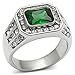 Men's Silver Stainless Steel Green simulated Stone Polished Ring