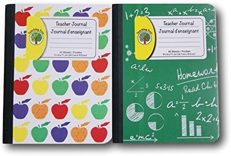 Teacher Journal Notebooks Wide Ruled 80 Sheets Pack of 2 - Apples and Chalkboard