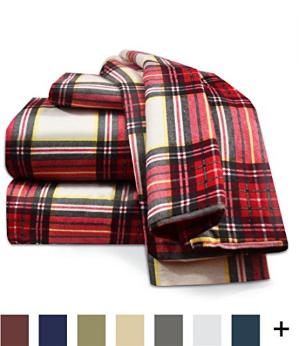 Clara Clark 4Piece Bed Sheet Set,Red Plaid,King — ChristmasWorldStore