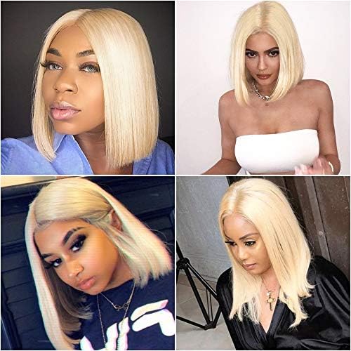 XSZM Hair 613 Blonde Short Bob Wigs for Black Women Brazilian Silk Straight Lace Front Wigs Human Hair Pre Plucked 13×4 Natural Hairline Lace Wig With Baby Hair(12 Inch)