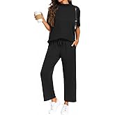 PrinStory Womens 2 Piece Lounge Sets Casual Outfits Pullover Top and Wide Leg Pants Matching Pjs Soft Pajamas Loungewear