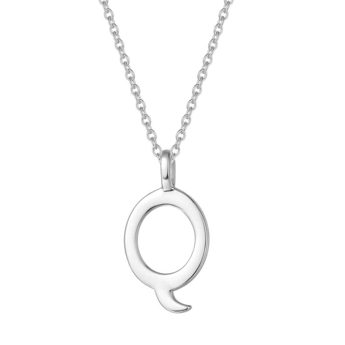 925 Sterling Silver Initial Alphabet Necklace with Letter Q Name Pendant for Women Girls Teenagers Friends with Gift Jewellery Box - Chain Length: 16 + 2 Inch