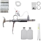 5ML Livestock Syringe Injection,Adjustable Continuous Injection Gun Semi-Automatic Syringe with 10 Needles for Horses, Cattle, Pigs, Sheep
