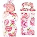 EP.Queen Baby Swaddle Blanket Wraps with Headband, Newborn Receiving Blankets, Pink Flower