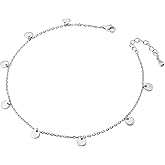 Anklet for Women S925 Sterling Silver Beach Style Foot Layered Adjustable Ankle Bracelet Disc Evil Eye Heart Infinity Bead Cross Jewelry