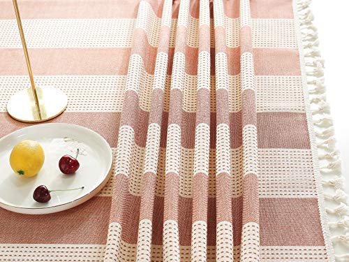 AmHoo Striped Tassel Cotton Linen Tablecloth Washable Rectanglar Table Covers for Kictchen Dining Table Decoration,54 x 86 inch, Orange