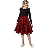 21KIDS Girls Buffalo Check Plaid Dress Kids Ruffle Long Sleeve Christmas Midi Dresses with Pockets for Girls 6-14 Years