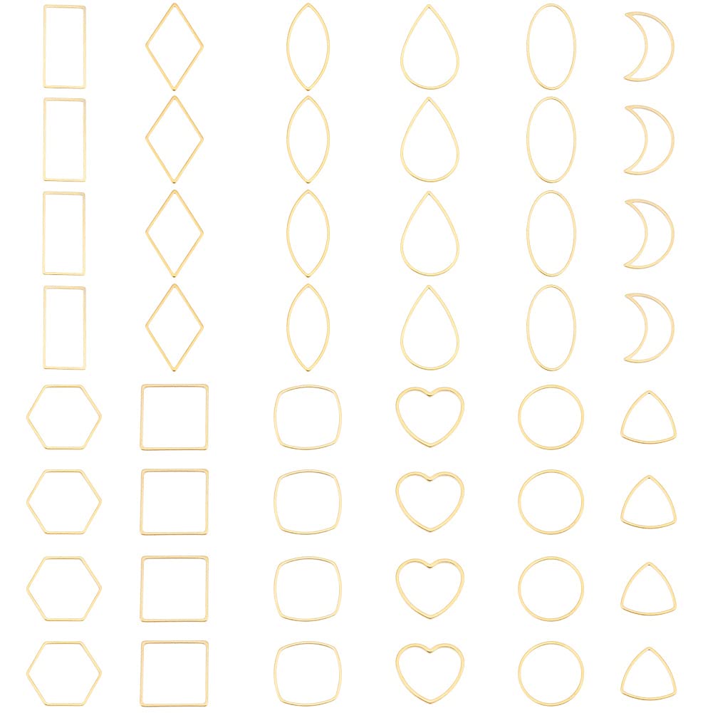 UNICRAFTALE 48Pcs 12 Style 304 Stainless Steel Golden Linking Rings Teardrop Heart Rhombus Links Hollow Ring Connectors Pendant Ring Frames Connector Links for Necklace Bracelets Jewelry Making