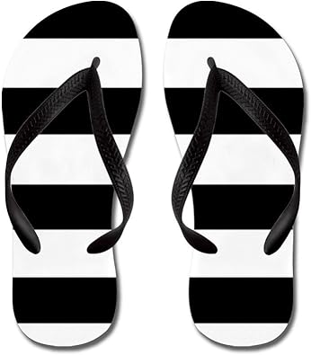black and white striped flip flops