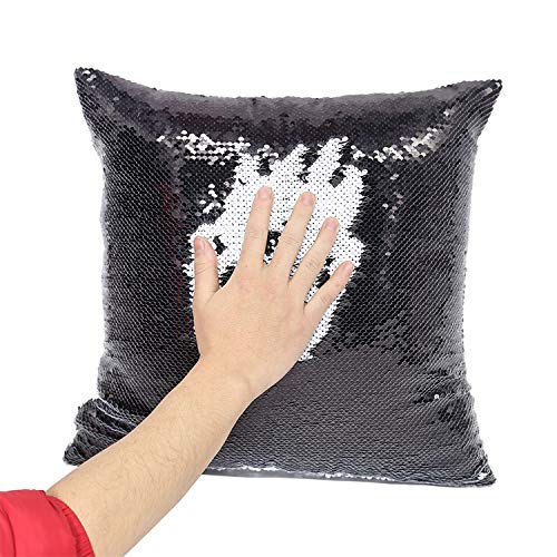 2 Pack Mermaid Sequin Pillow 16x16 inches Cover Pillow Case Flip Reversible Sequins Throw Cushion Case  (Black)