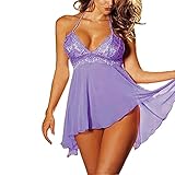 ManxiVoo Sexy Lingerie Sling Sleepwear Women Sexy Lace Lingerie Dress Temptation Underwear 2 Pcs (3XL, Purple)