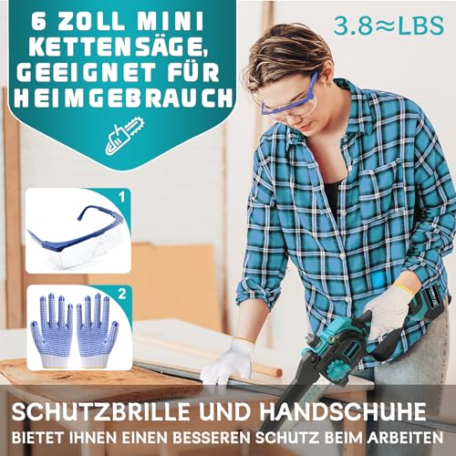 Mini Chainsaw with Battery 8000 mAh, 8 Inch & 6 Inch Mini Chainsaw Electric with Automatic Oiler and 2 x 4000 mAh Brushless Hand Chainsaw Battery for Garden Shears Loppers Wood Cutting
