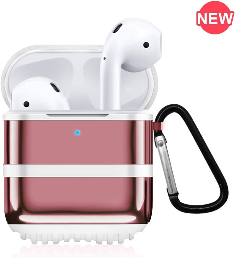 Airpods Case Cover with Keychain Compatible with Apple AirPods 2 & 1, Soft TPU Plated Case Shockproof Portable & Protective Cover Airpods Accessories [Front LED Light Visible]