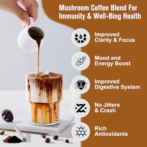 250g Mushroom Coffee - Lion's Mane Mushroom Instant Coffee Powder with Lions Mane, Reishi, Chaga, Cordyceps, Turkey Tail - Mushroom Alternative Coffe for Energy, Mental Clarity & Focus, Brain Booster