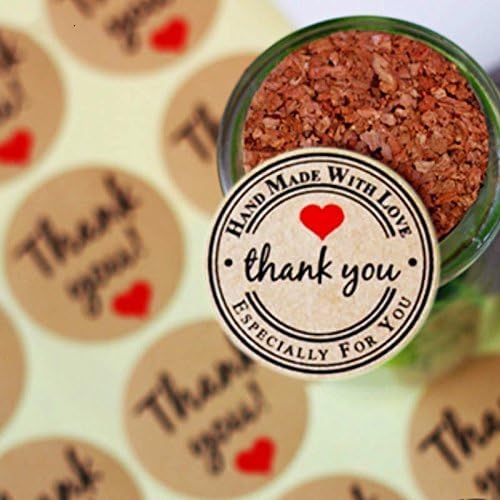 Abbonna Thank You Round Kraft Paper Stickers Labels with Red Heart for Packaging Seals Crafts Wedding Favor Tag Toppers Pack of 120 PCS/10 sheets, Unique Design Gift Stickers