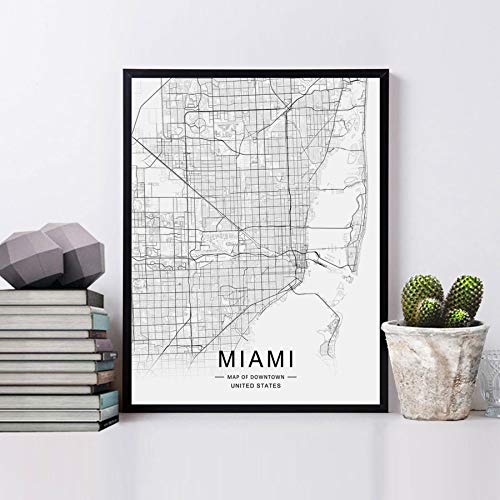 Miami Map, Office Map Art, Map of Downtown, Miami Wall Art, Street Map