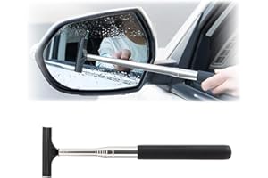8SANLIONE Car Rearview Mirror Wiper, Retractable Auto Glass Squeegee, Water Cleaner with Telescopic Long Rod, Portable Cleaning Tool for All Vehicles, Universal Automotive Accessories (Black)
