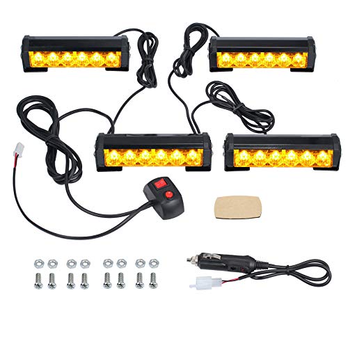 Justech 4PCS 6LEDs Strobe Lights Amber Hazard Warning Beacon Lights with Car Charger Emergency Lights Flashing Warning Light 12V 24V Universal for Car Vehicle Truck Trailer Caravan Camper Van - Thumbnail 7