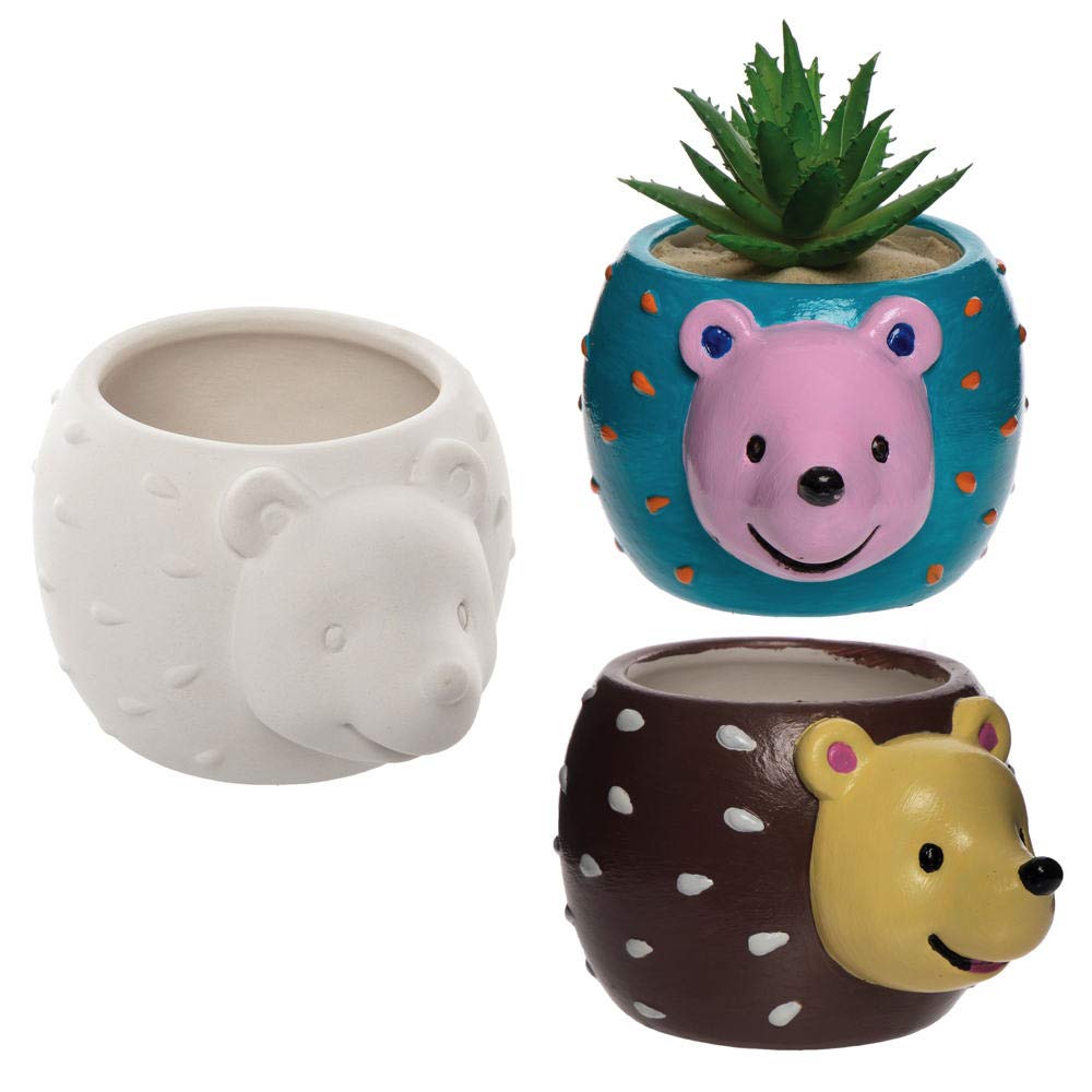 Baker Ross AX166 Hedgehog Ceramic Flower Pots - Box of 2, for Kids to Paint and Grow Your Own Plants