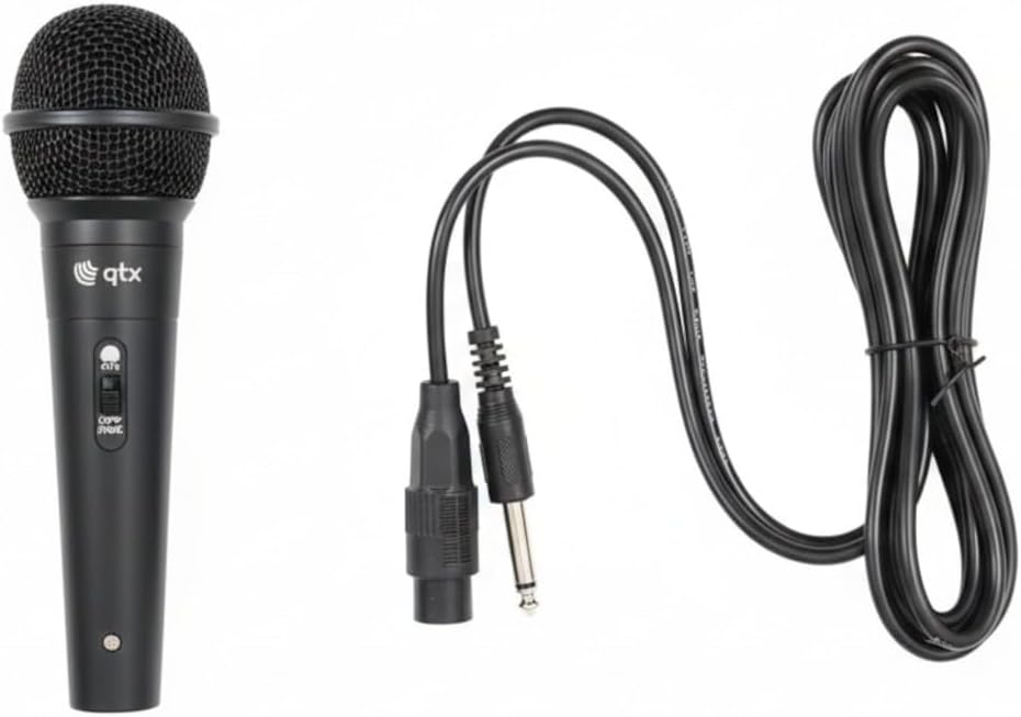 QTX Handheld Dynamic Microphone Vocal PA XLR to 6.3mm Lead Included