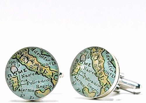 Antique Italy Map Sterling Silver Cufflinks, Gift for Men, Best Friend Husband Gift Amazon Cufflinks