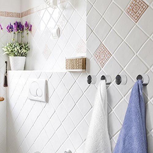 Kitchen Towel Hooks – Set of 2 Self Adhesive Towel Hook – Premium Chrome Finish & Easy Installation – Firmly Holds Towel without Tearing – Ideal as Bath, Bathroom, Shower or Outdoor Towel holders
