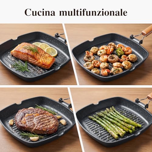 GiPP Non-Stick Grill Pan 34 x 24 cm with Folding Handle | Suitable for all types of stoves, induction, gas, ceramic, electric, aluminium, easy to store and save space