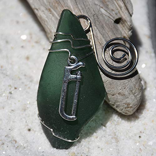 Surf Tumbled Sea Glass Ornament with a Silver Hacksaw Charm - Choose Your Color Sea Glass Frosted, Green, and Brown - Made to Order